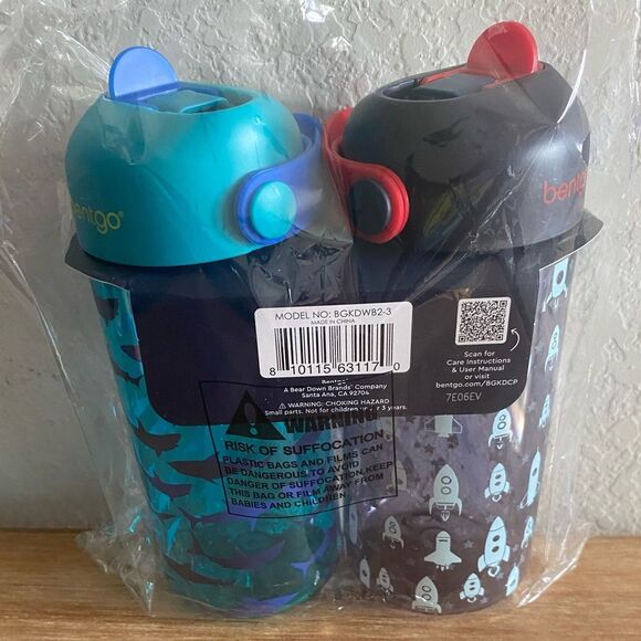 Bentgo Kids Water Bottle 2-Pack Leak-Proof BPA-Free 15oz Cup Straw Rockets - Picture 5 of 6